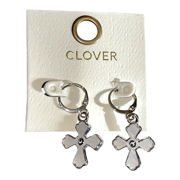 Jewelry - •White Cross Evil Eye 🧿 Dangle Earrings•